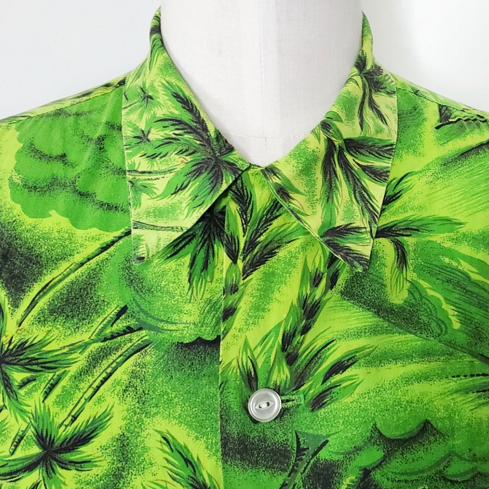 Vintage Princess Peggy Mens 1950s Hawaiian Hawaii Shirt Green L/XL - Picture 6 of 10